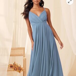 Lulu’s All About Love Slate Blue Maxi Dress NWT
